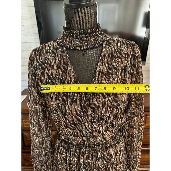 Peach Love California Carmen Floral Faux Wrap LongSleeve Mini Dress Women Size M - Picture 4 of 7